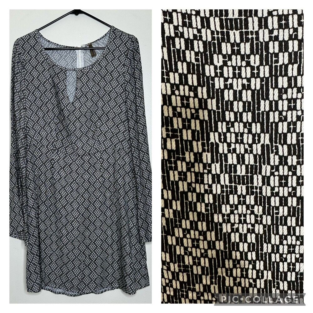 Stetson Women’s Size 8 Black & White Bell Sleeve Dress Keyhole Zips Back